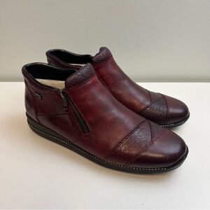 Rieker Burgundy Leather Zip Up Ankle Boots Shoes Fur Lined Size EU 42 US 11